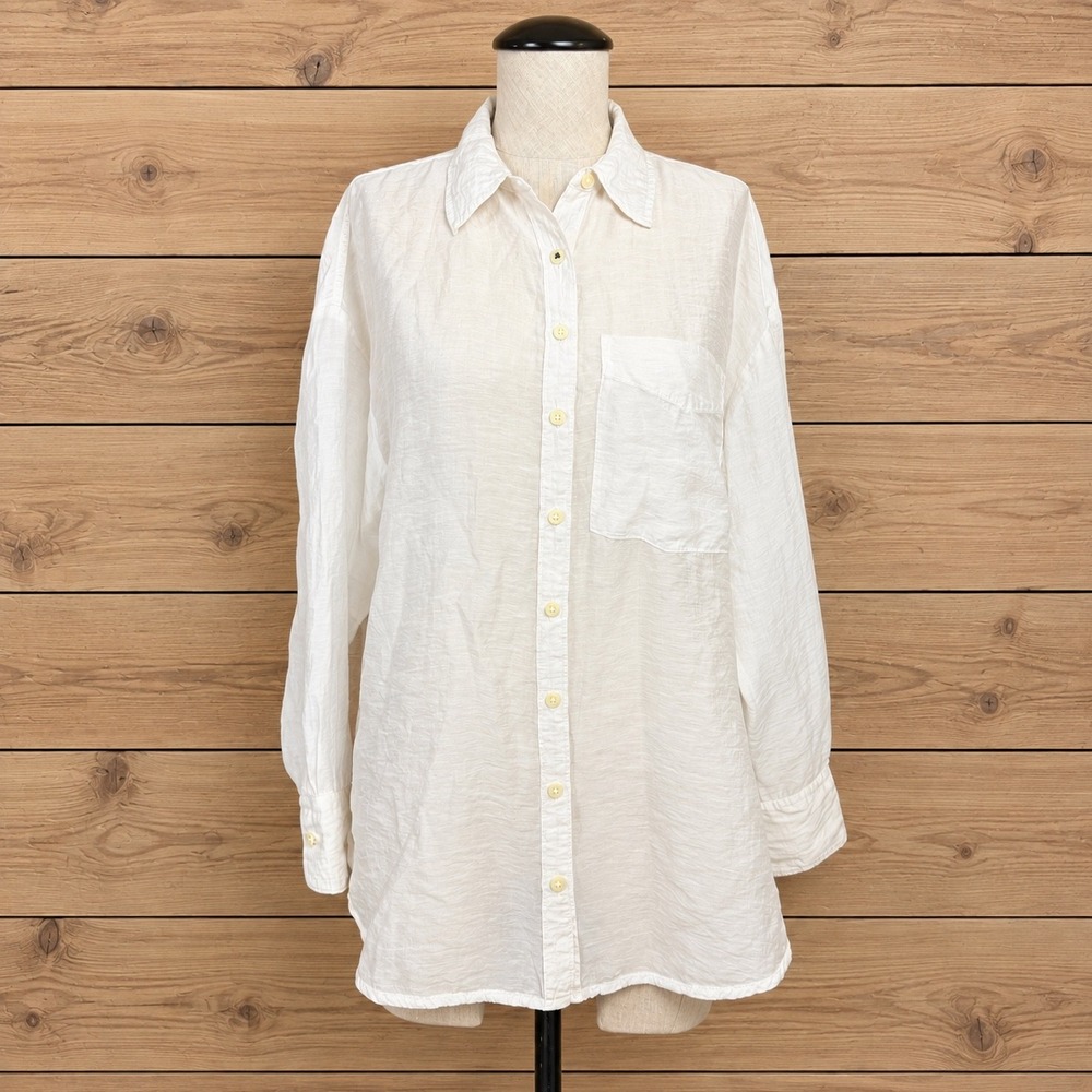 Maeve by Anthropologie White Sheer Lightweight Button Down Oversized Shirt XS